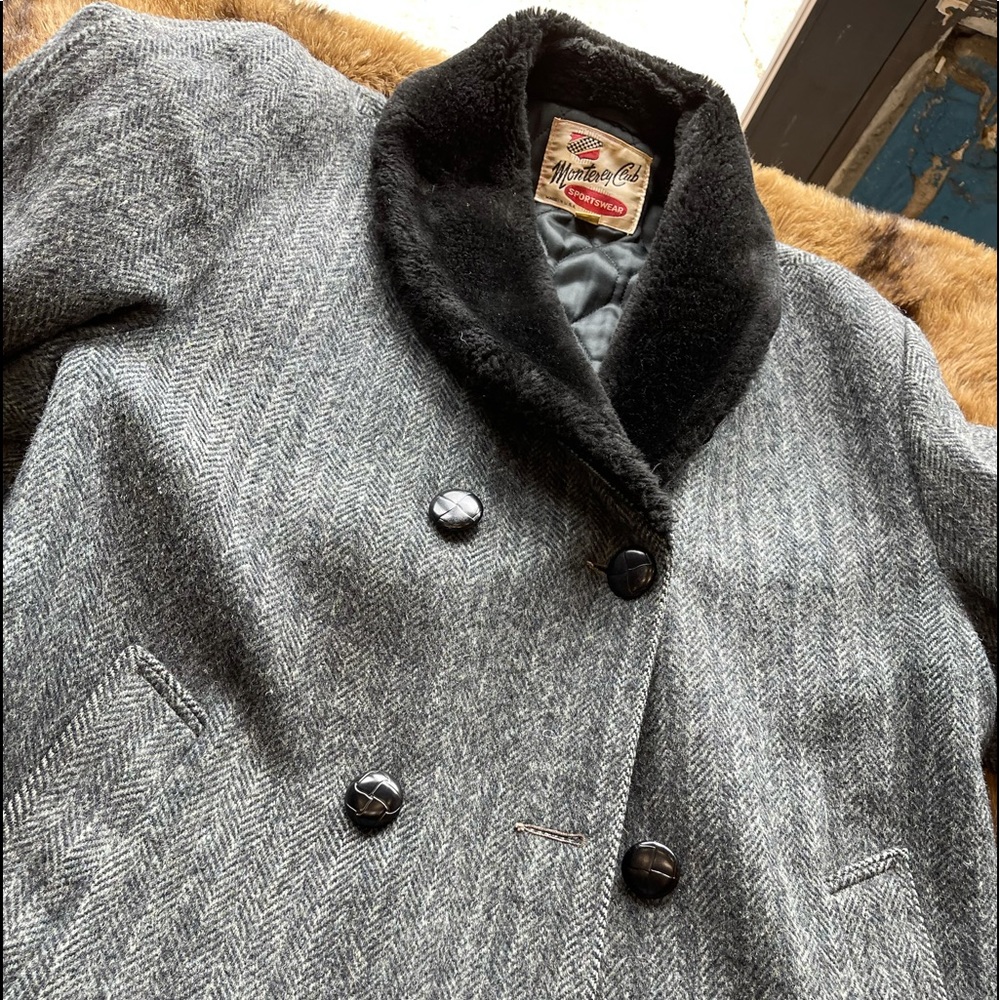 Vintage Monterey Club Grey Herringbone Over Coat - Picture 7 of 9